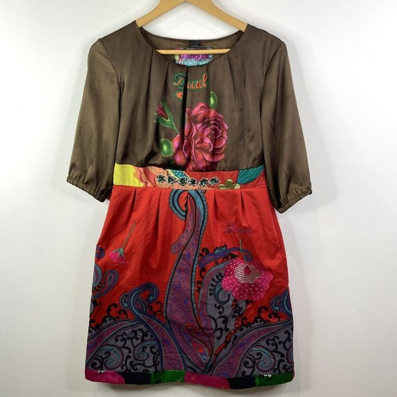 Desigual Dresses & Skirts - Desigual Galactic Tour Dress Satin Beaded Embroidered Size 38 US Small 6